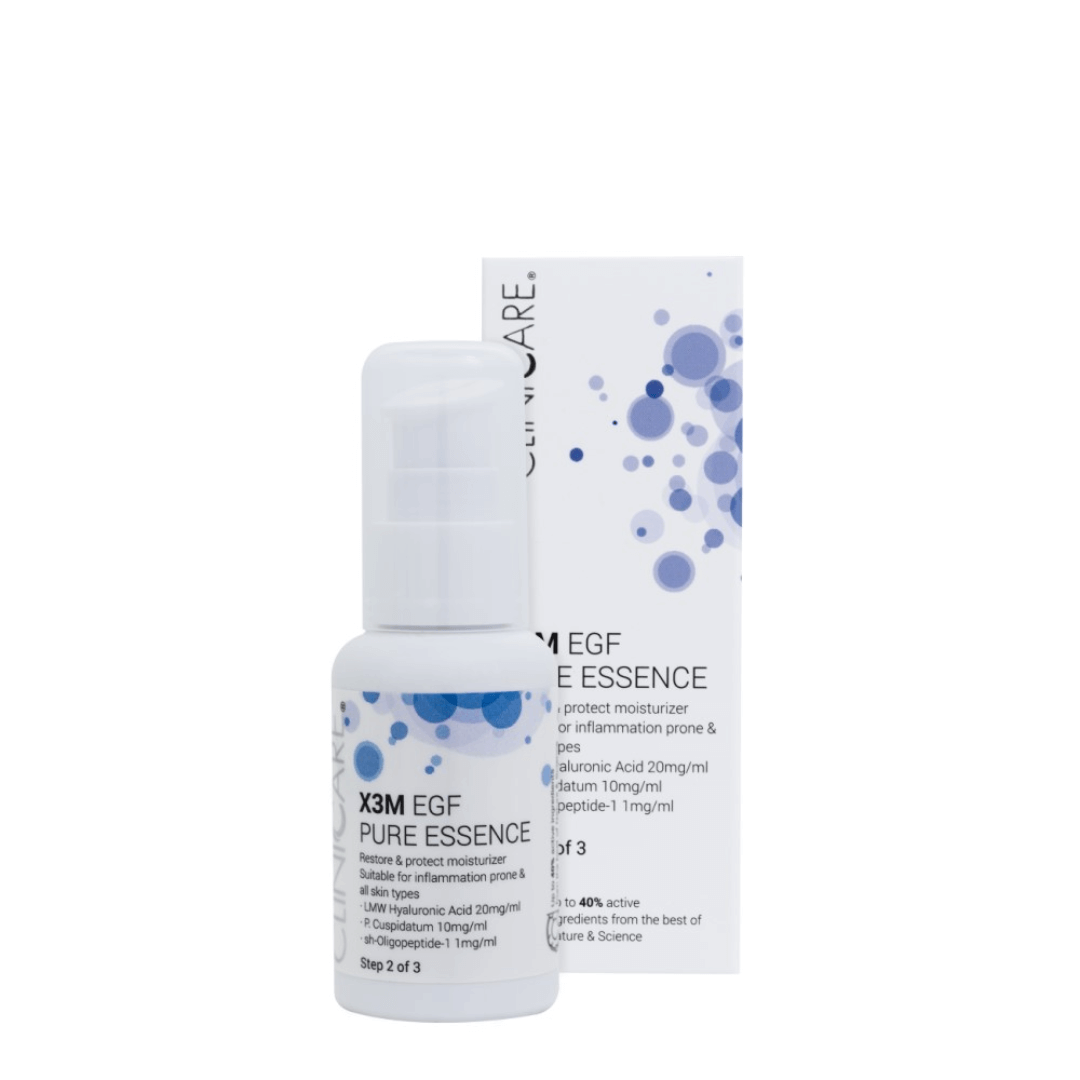 Priešuždegiminio poveikio drėkinantis veido serumas, esencija X3M EGF | Clinicare | MISIJA ODA