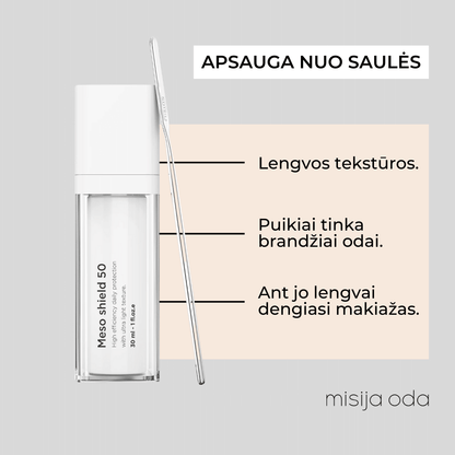 Aukštos apsaugos kremas nuo saulės MESO SHIELD SPF50 | Fusion Mesotherapy | Misija oda