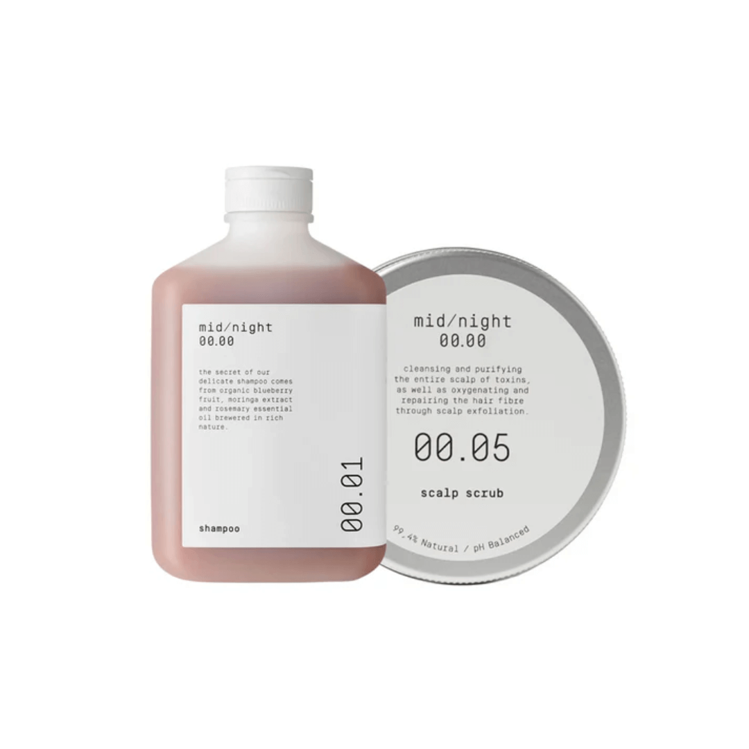 Intensyviai valantis galvos odos priežiūros rinkinys VALYMAS + AUGIMAS | MID/NIGHT 00.00 | MISIJA ODA